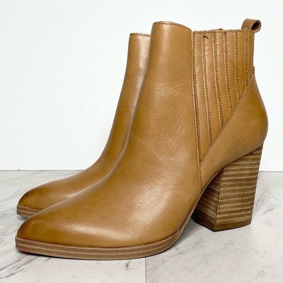 Marc Fisher Alva Brown Leather Heeled Bootie 5 1/2 M - Picture 1 of 14